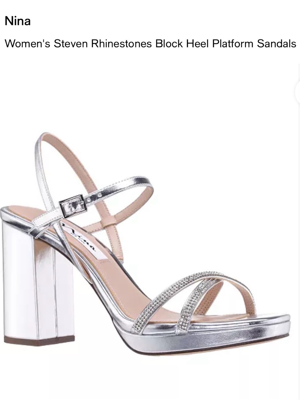 Nina Silver Steven Rhinestone Platform Block Heel Sandals